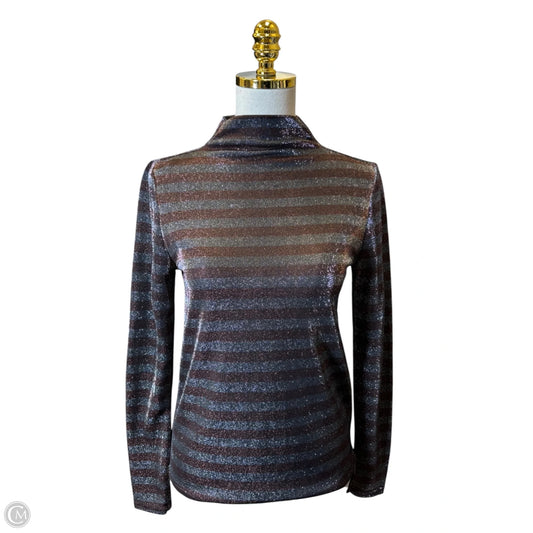Blouse Long Sleeve By Nine West In Brown & Silver, Size: Xs