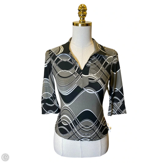 Top 3/4 Sleeve Luxury Designer By Prada In Black & Grey, Size: S