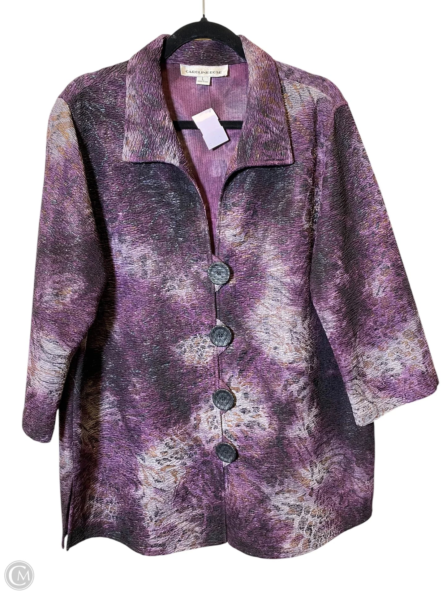 Blouse 3/4 Sleeve By Caroline Rose In Purple, Size: L