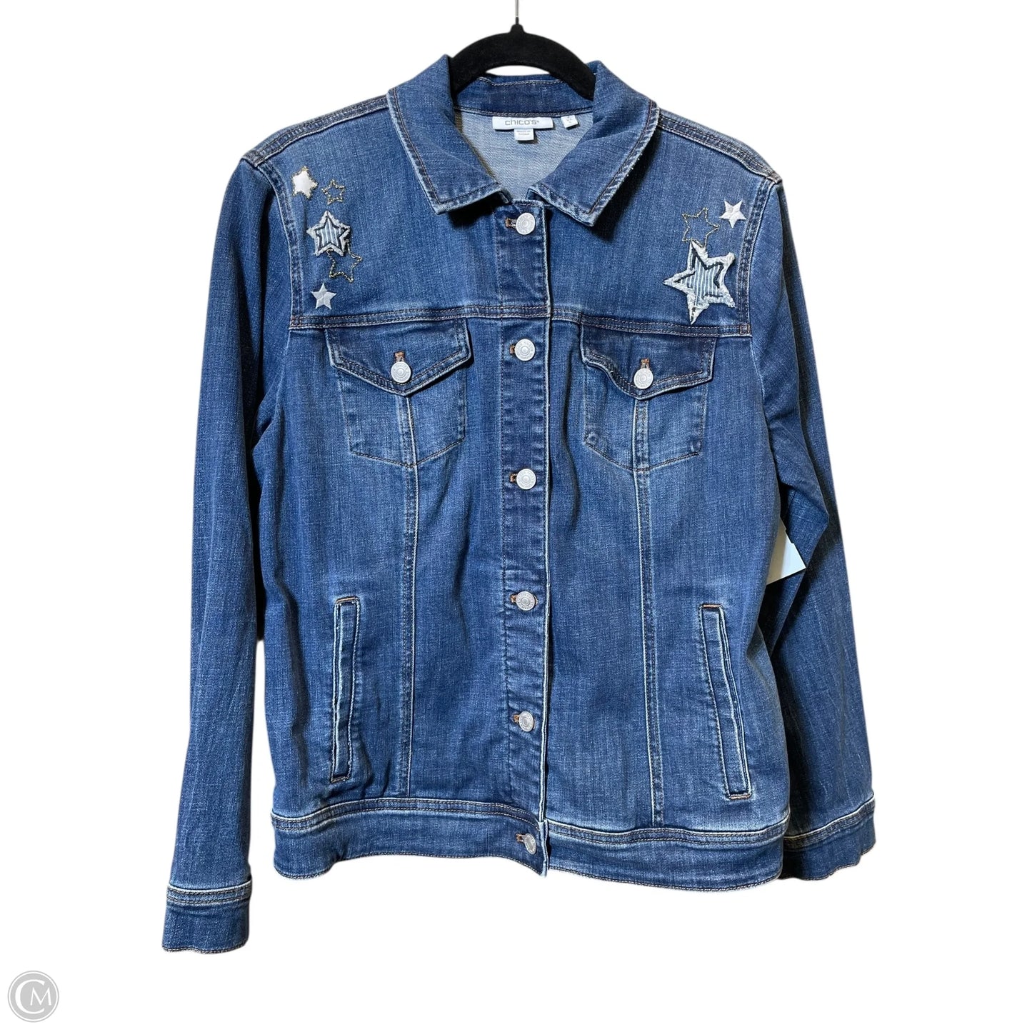 Jacket Denim By Chicos In Blue, Size: L
