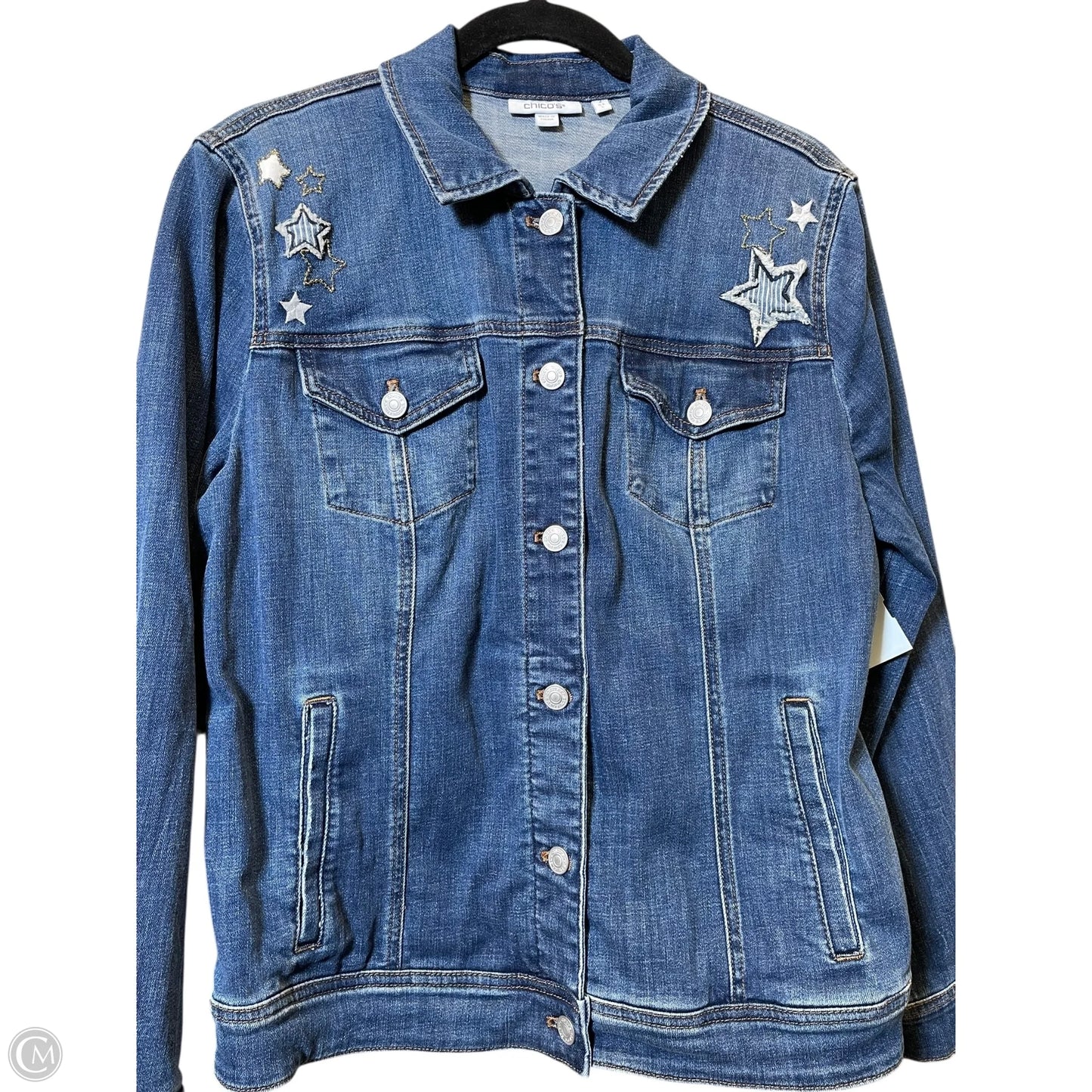 Jacket Denim By Chicos In Blue, Size: L