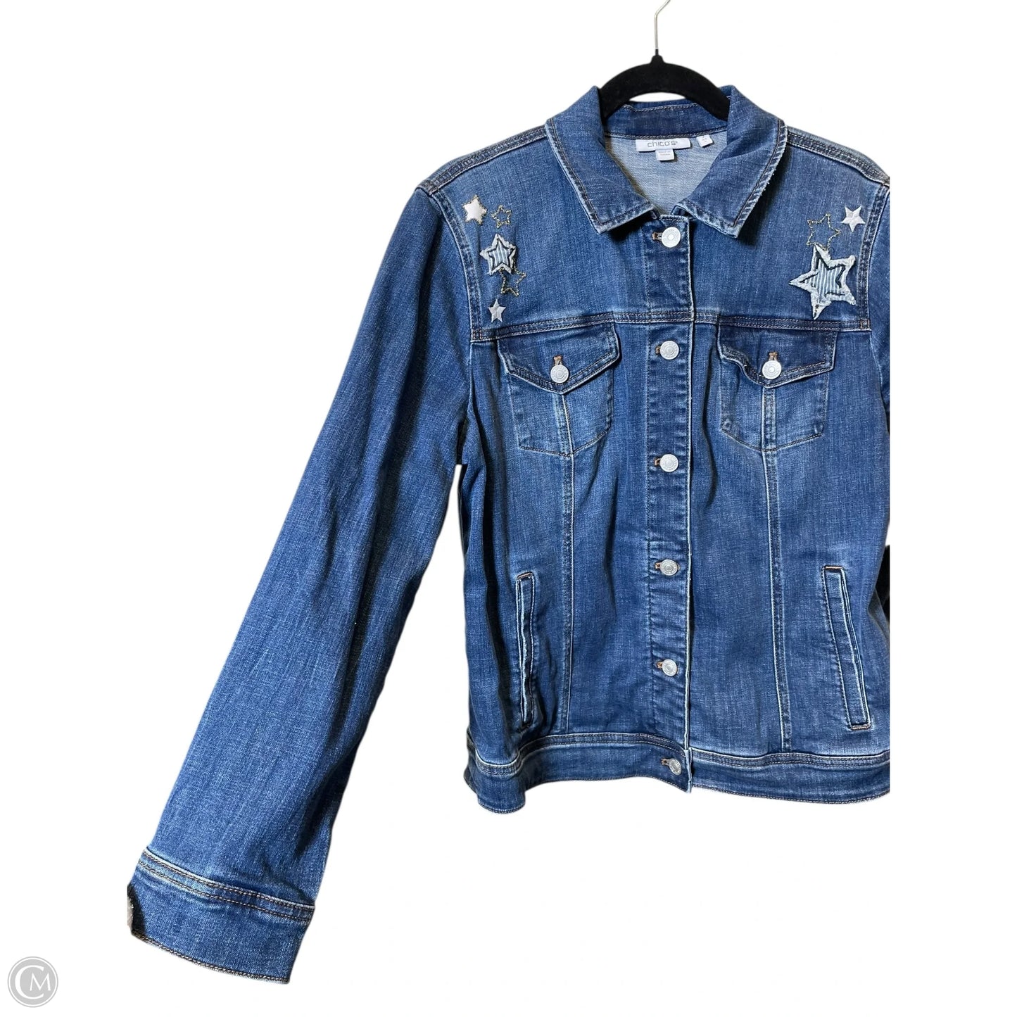 Jacket Denim By Chicos In Blue, Size: L
