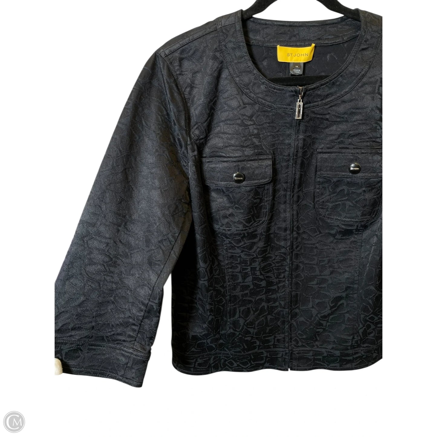 Jacket Luxury Designer By St John Collection In Black, Size: 14