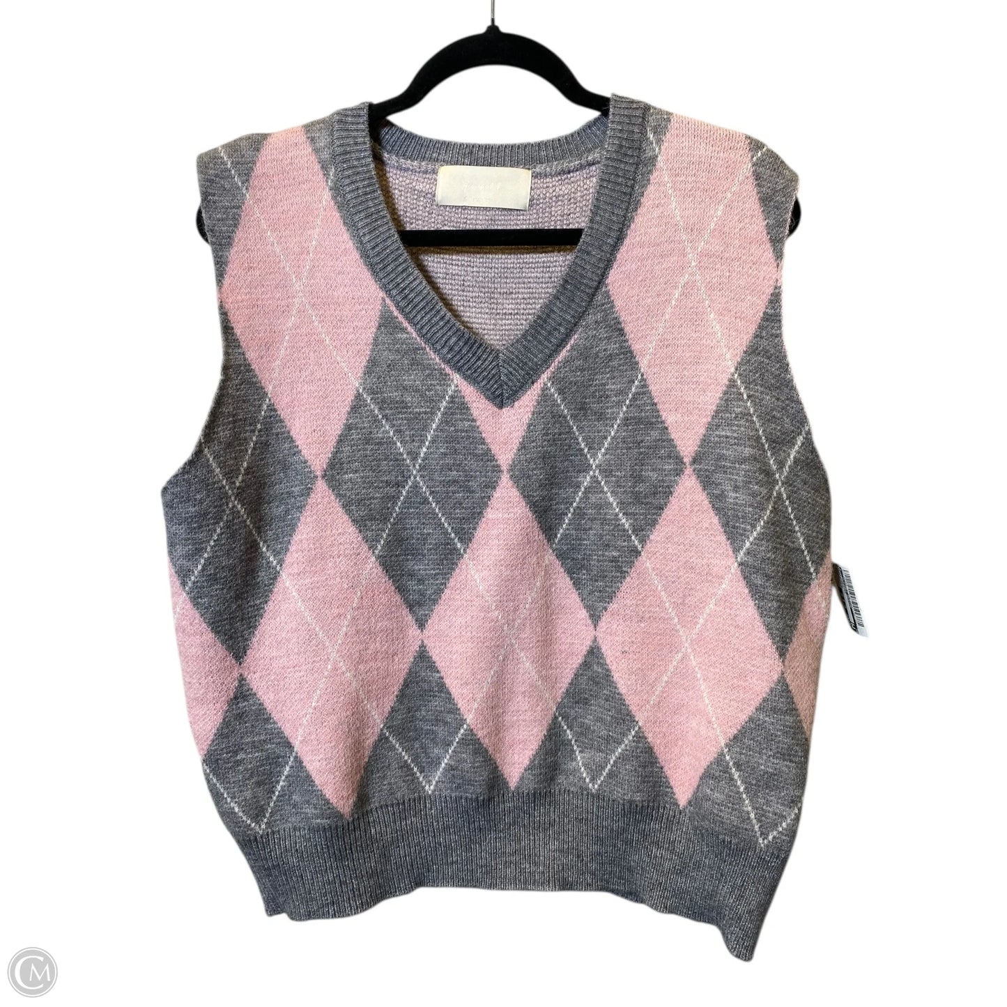 Vest Sweater By Clothes Mentor In Grey & Pink, Size: L