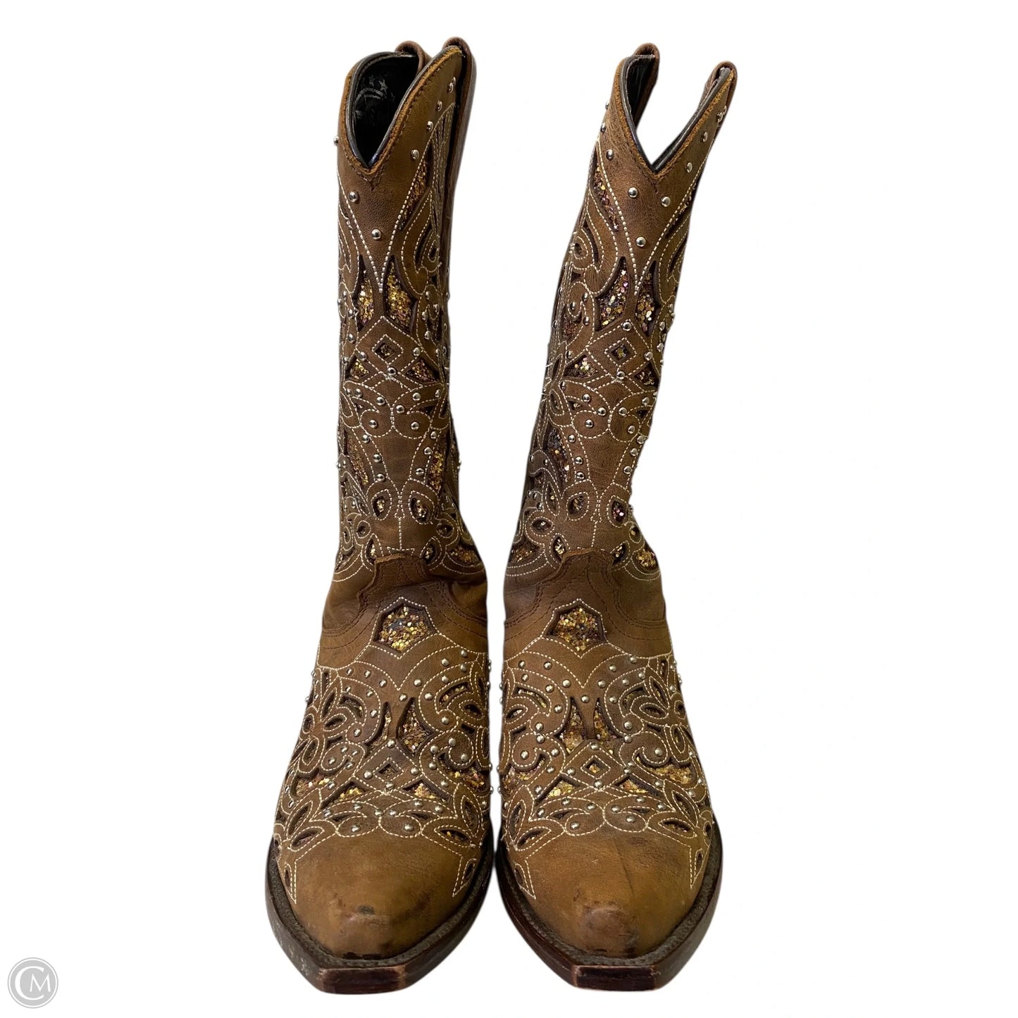 Boots Western By Clothes Mentor In Brown & Gold, Size: 9.5
