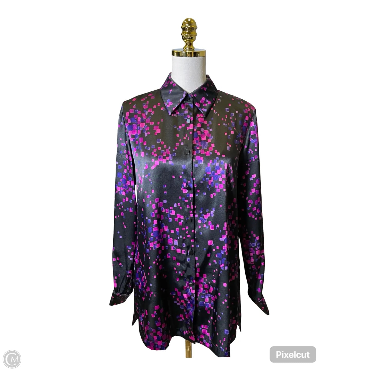 Blouse Long Sleeve By Kasper In Black & Purple, Size: M