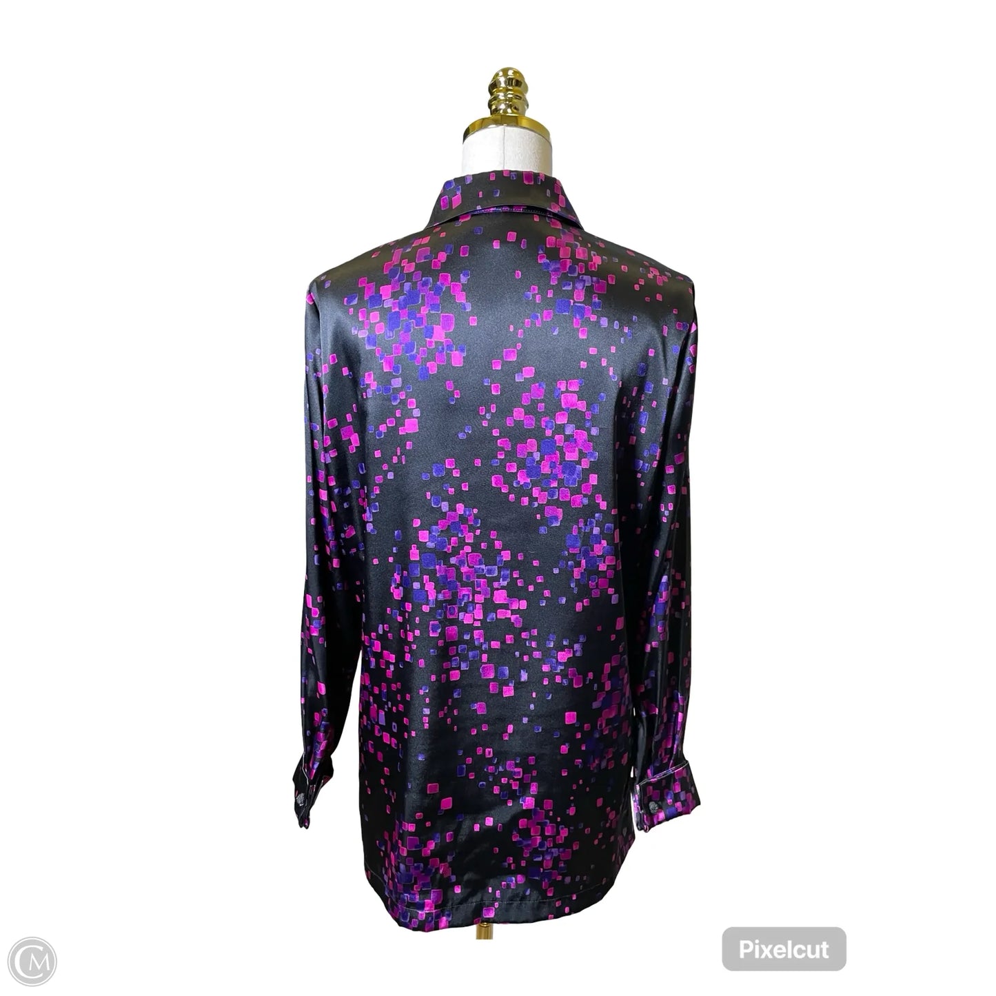 Blouse Long Sleeve By Kasper In Black & Purple, Size: M