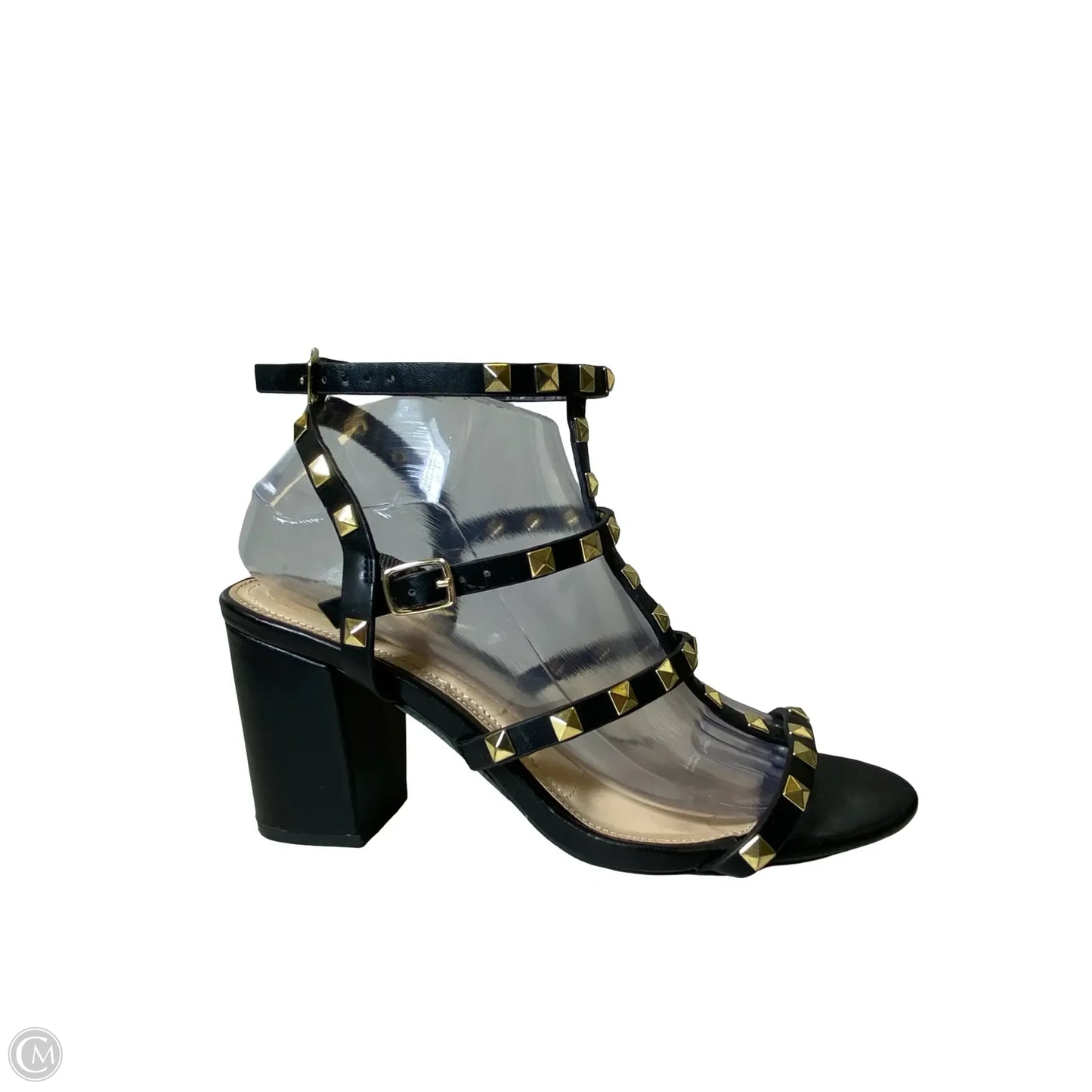 Shoes Heels Block By Wild Diva In Black & Gold, Size: 8.5