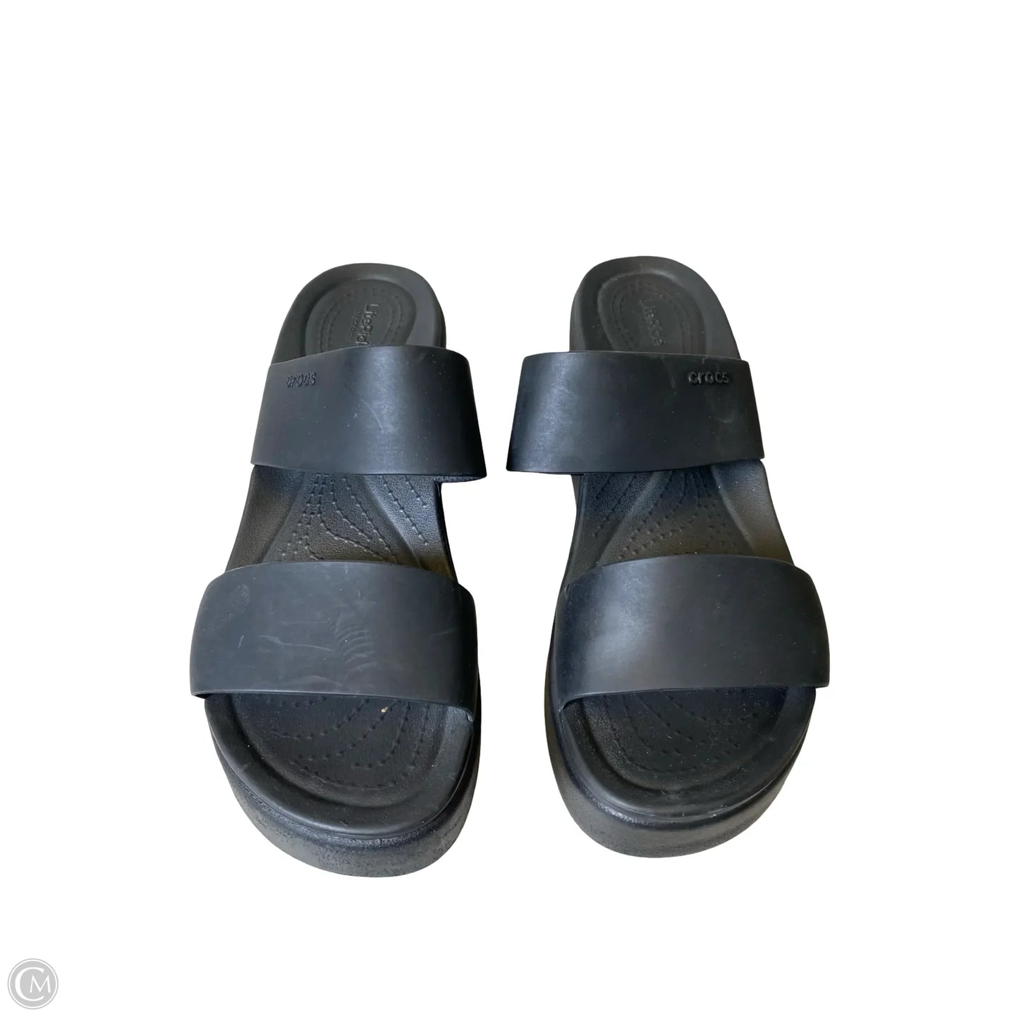 Sandals Heels Platform By Crocs In Black, Size: 7