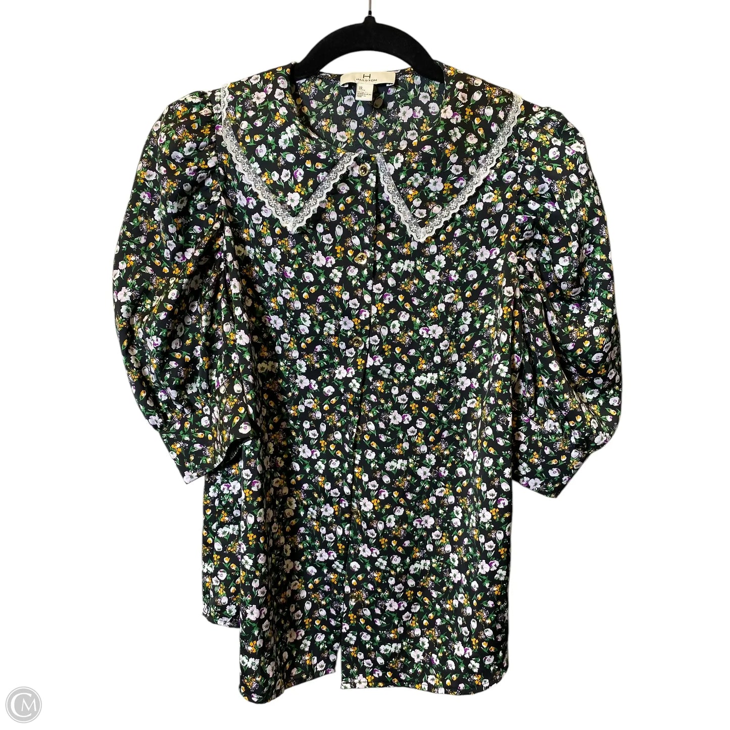 Top Short Sleeve Designer By Halston In Floral Print, Size: Xs