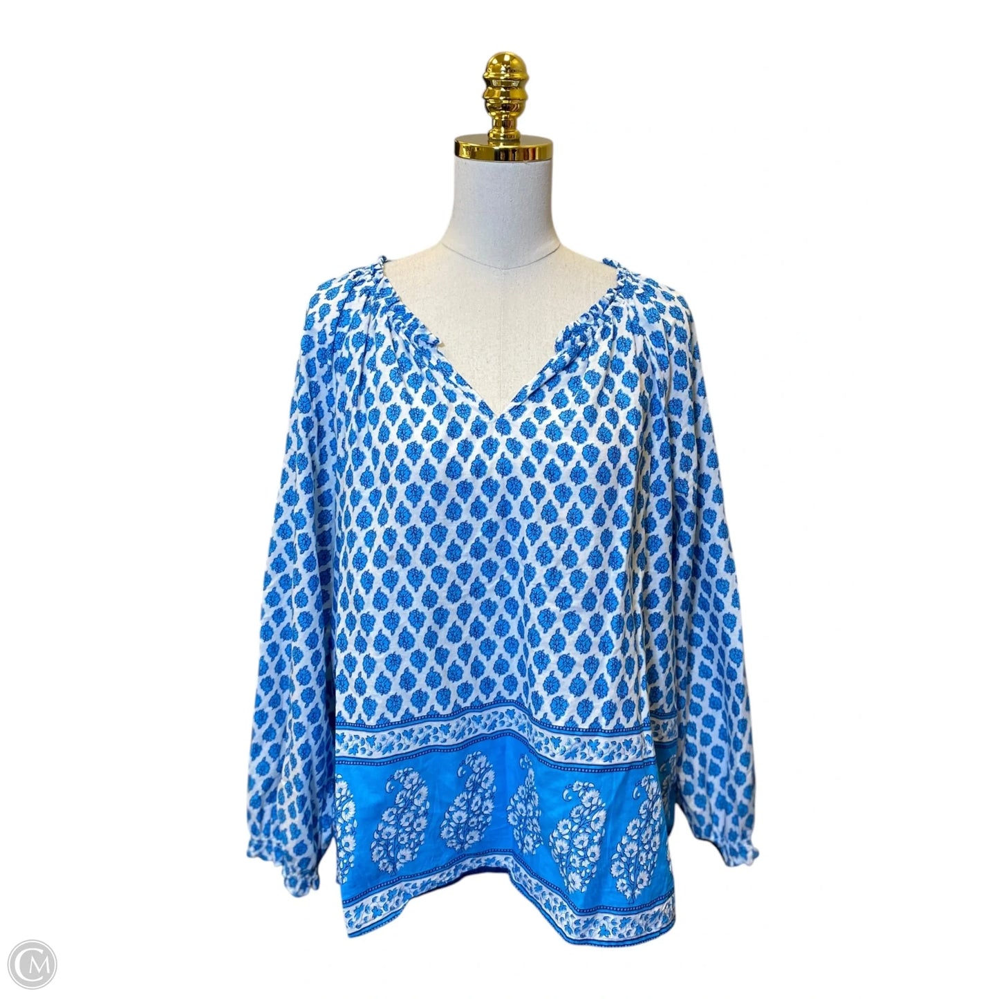 Blouse Long Sleeve By J. Crew In Blue & White, Size: Xl