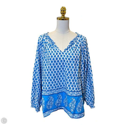 Blouse Long Sleeve By J. Crew In Blue & White, Size: Xl