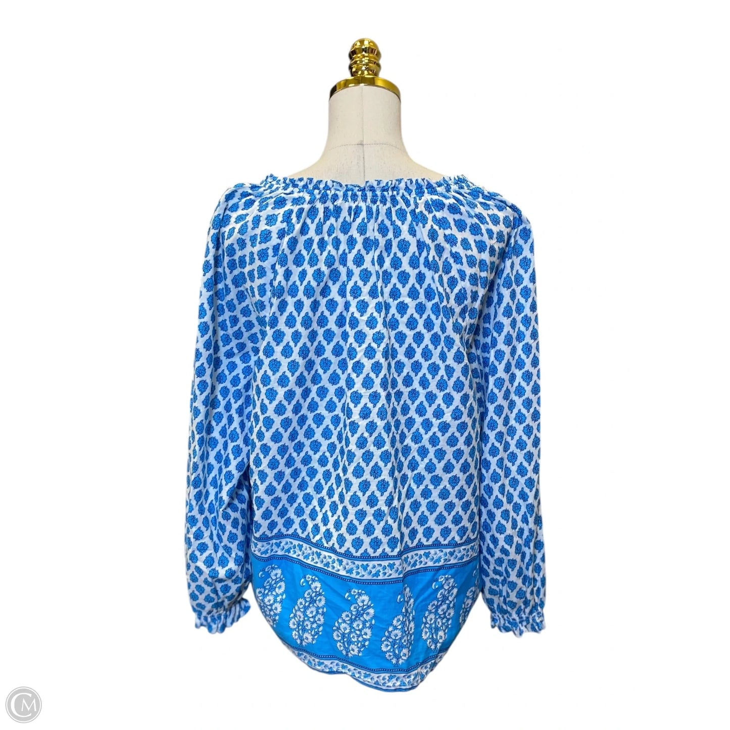 Blouse Long Sleeve By J. Crew In Blue & White, Size: Xl