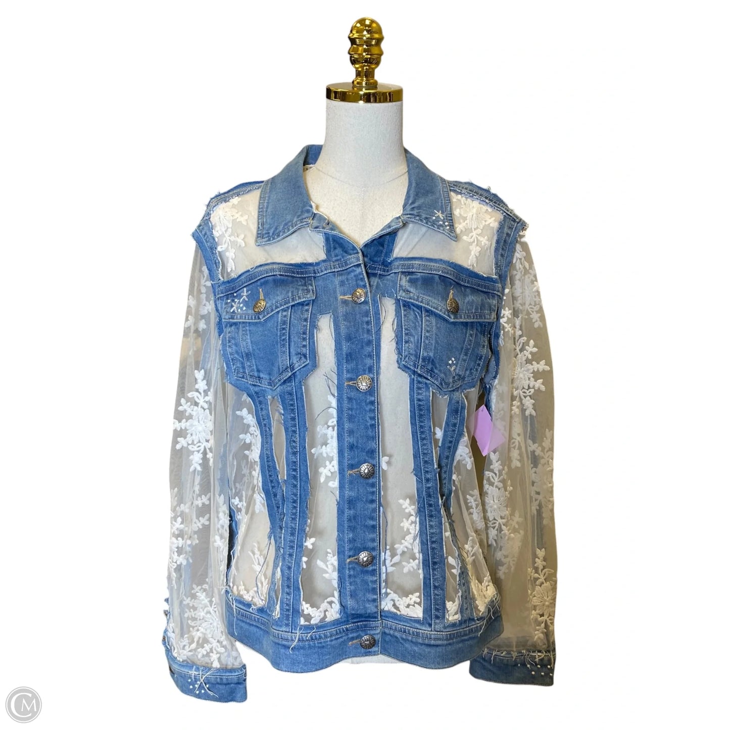 Jacket Denim By John Mark In Blue & White, Size: M