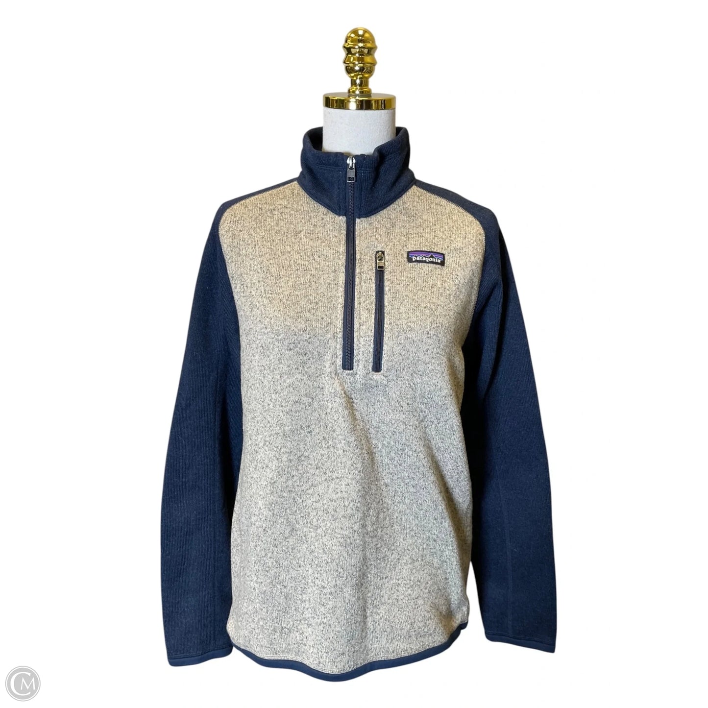 Jacket Fleece By Patagonia In Blue & Brown, Size: S