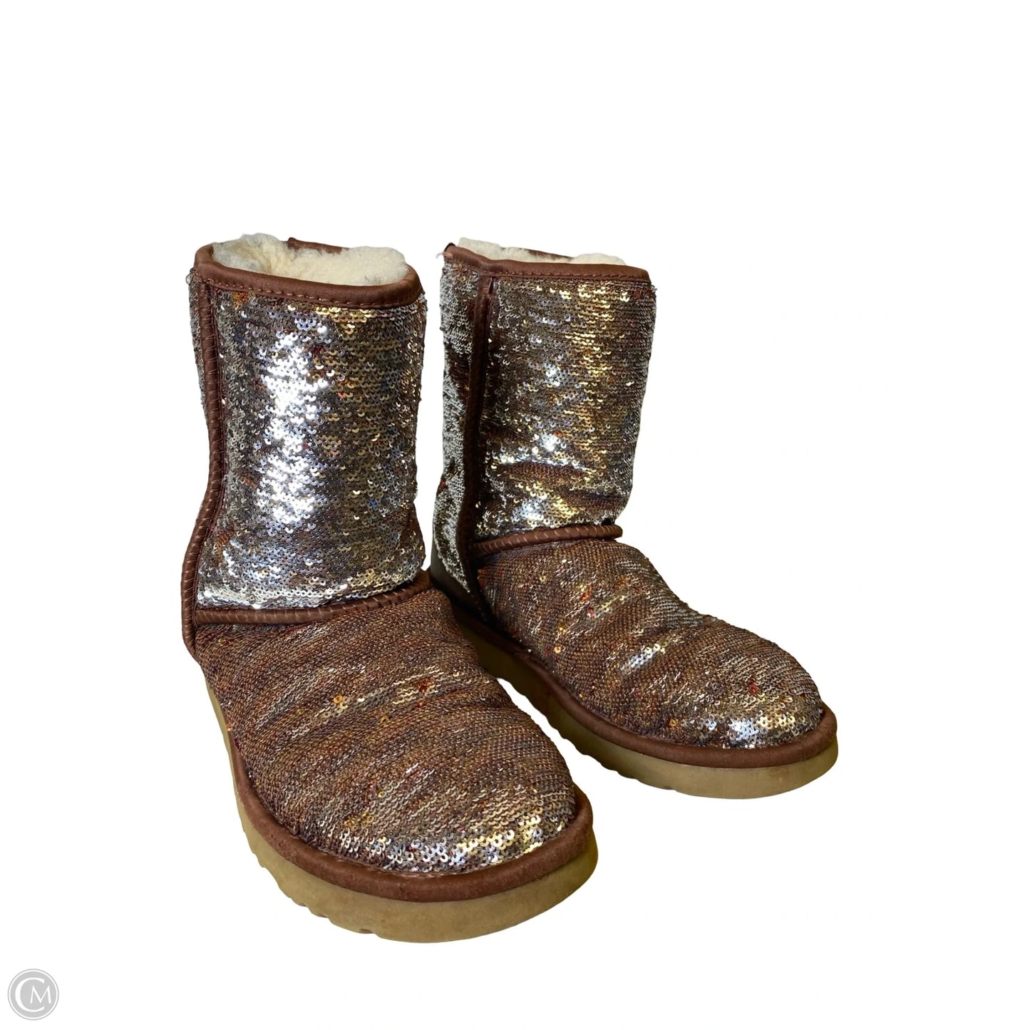 Boots Designer By Ugg In Brown & Silver, Size: 7