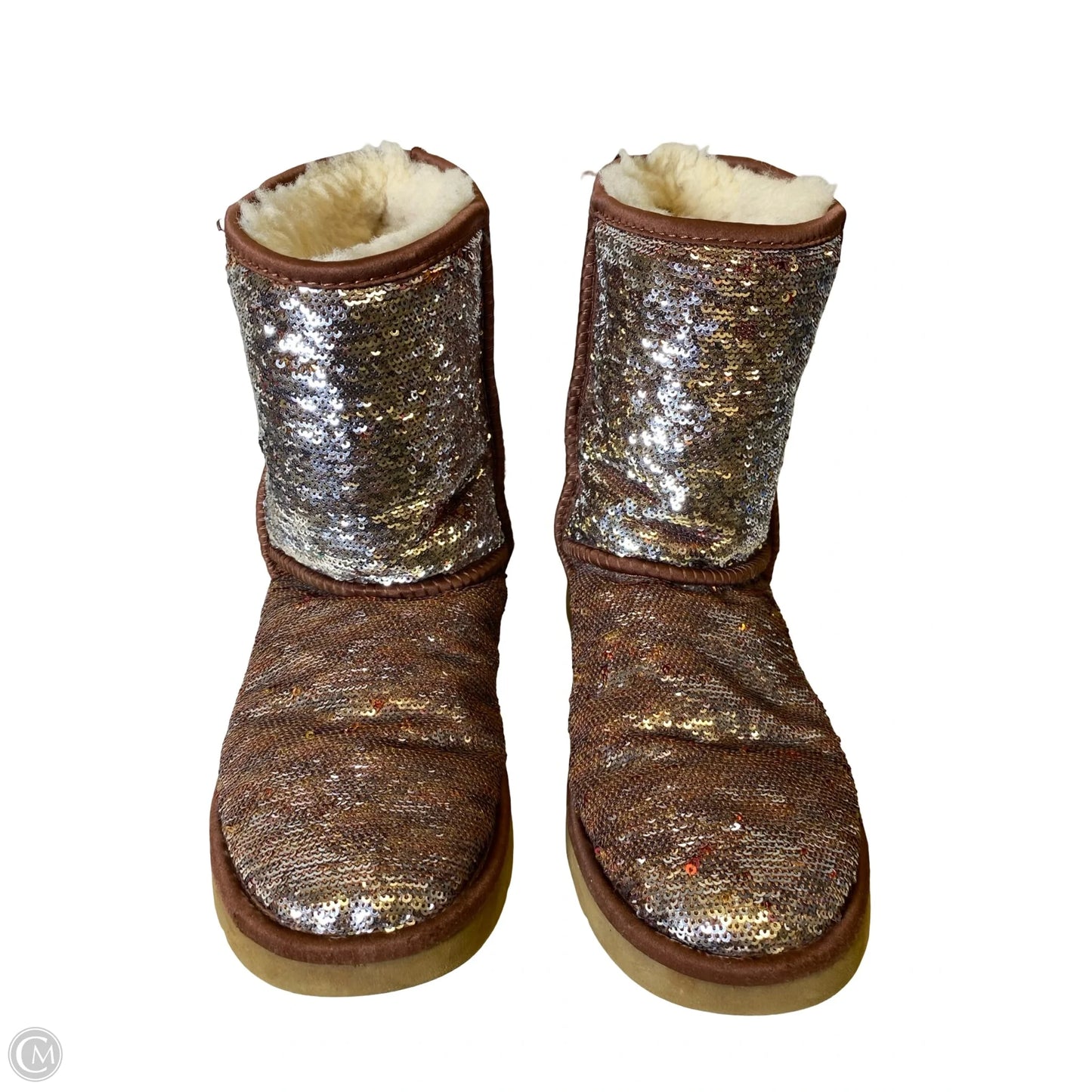 Boots Designer By Ugg In Brown & Silver, Size: 7