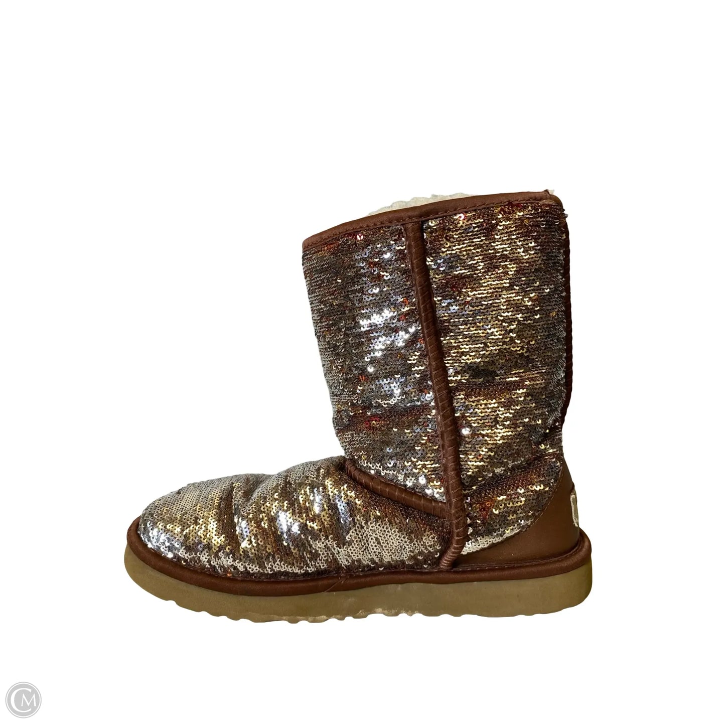 Boots Designer By Ugg In Brown & Silver, Size: 7
