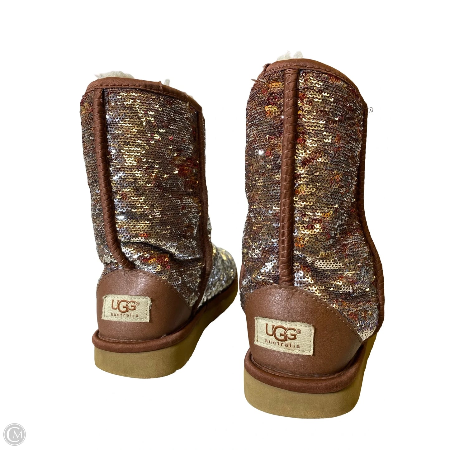 Boots Designer By Ugg In Brown & Silver, Size: 7
