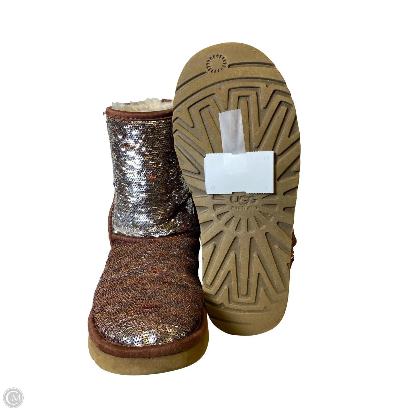 Boots Designer By Ugg In Brown & Silver, Size: 7