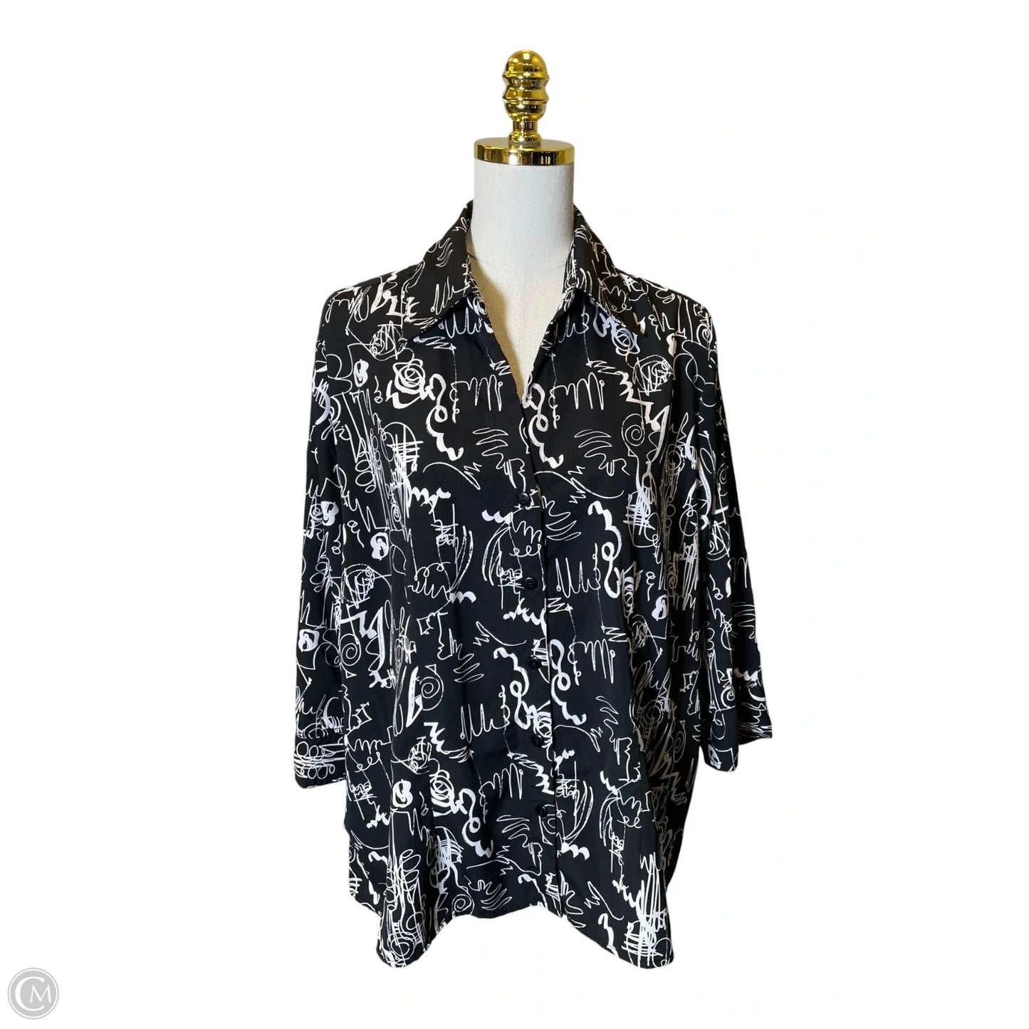 Blouse 3/4 Sleeve By Clothes Mentor In Black & White, Size: L