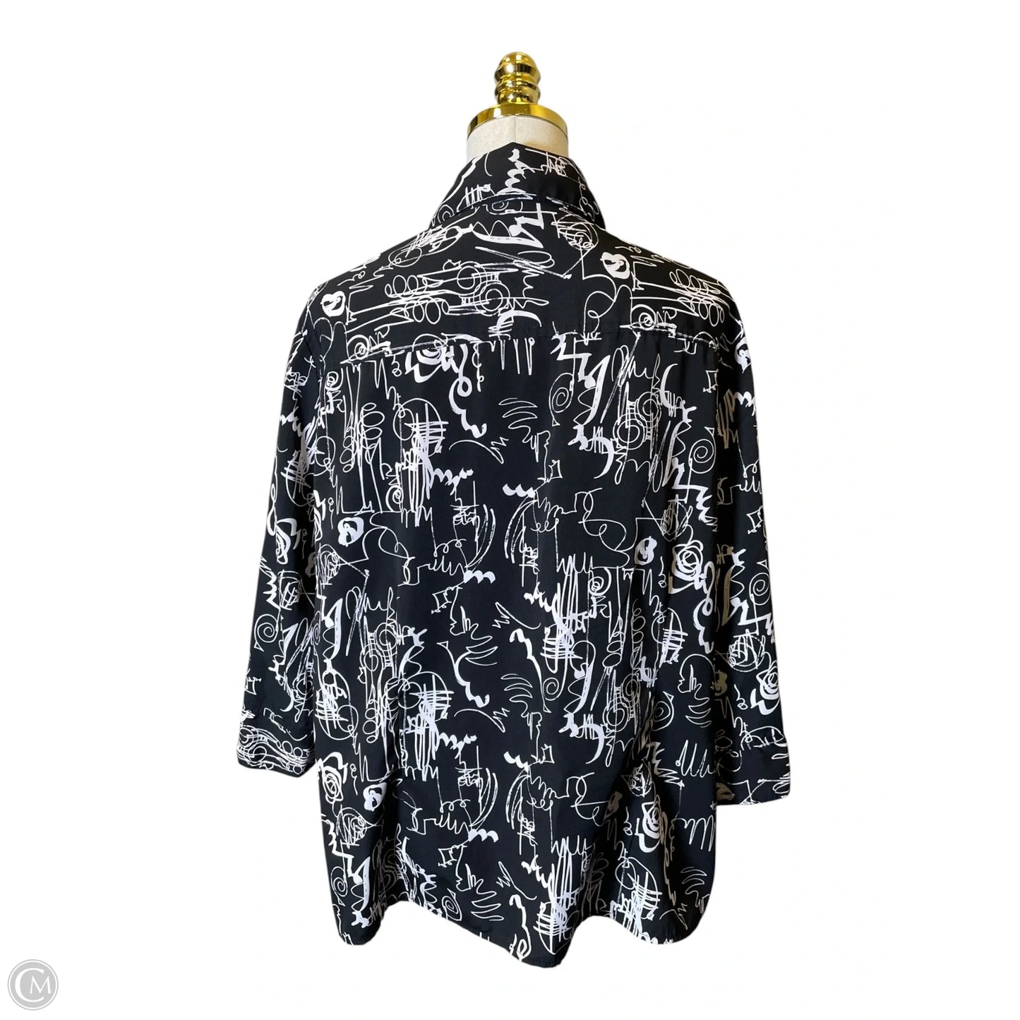 Blouse 3/4 Sleeve By Clothes Mentor In Black & White, Size: L