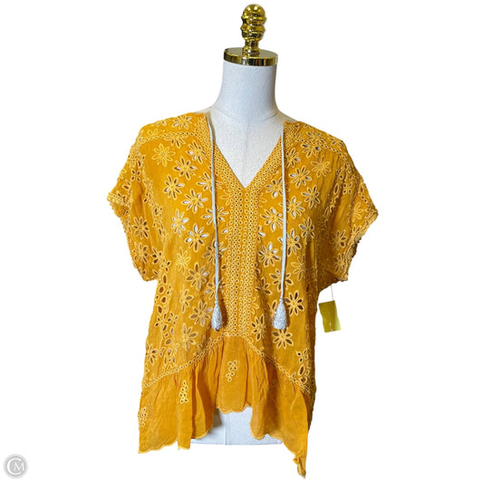 Top Short Sleeve Designer By Johnny Was In Yellow, Size: L