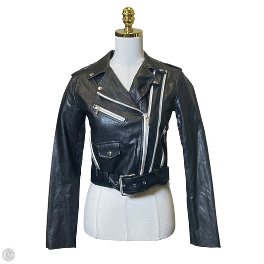 Jacket Leather By Michael By Michael Kors In Black & Silver, Size: Xs