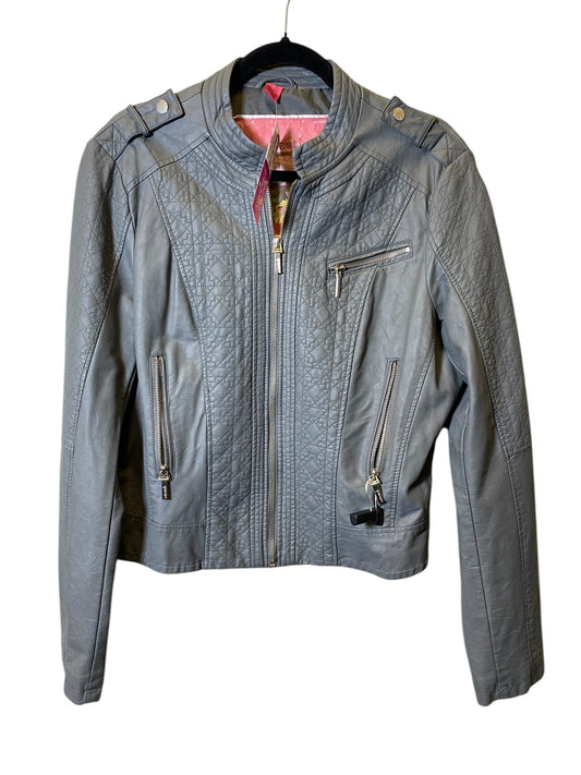 Jacket Leather By Clothes Mentor In Grey, Size: Xl