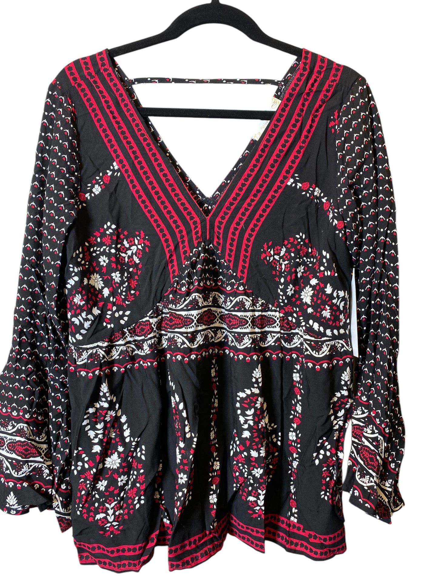 Blouse Long Sleeve By Clothes Mentor In Black & Red, Size: L