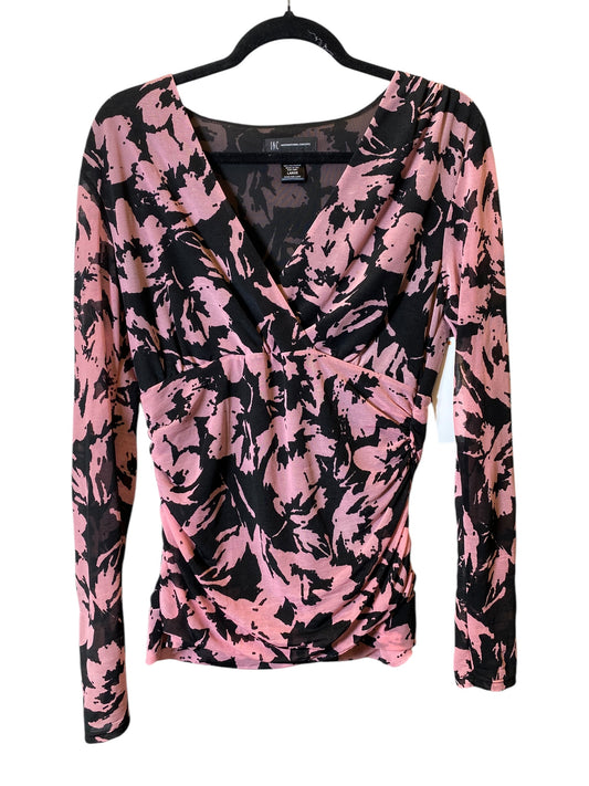 Blouse Long Sleeve By International Concepts In Black & Pink, Size: L