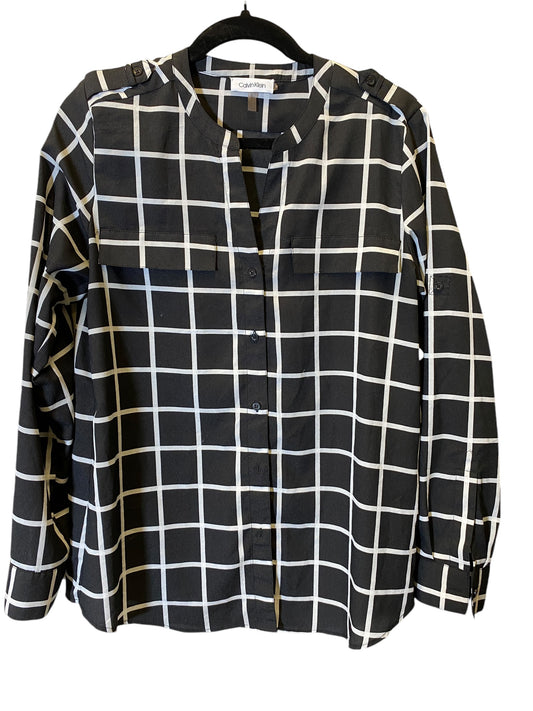 Blouse Long Sleeve By Calvin Klein In Plaid Pattern, Size: M