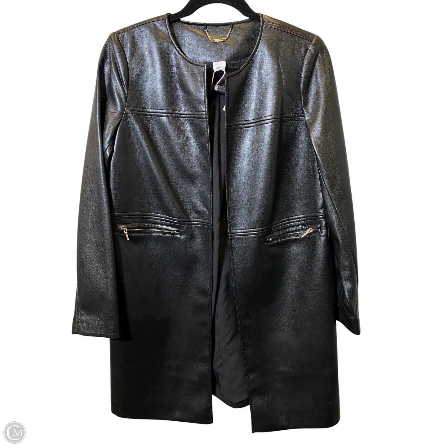 Jacket Moto Leather By Chicos In Black, Size: S
