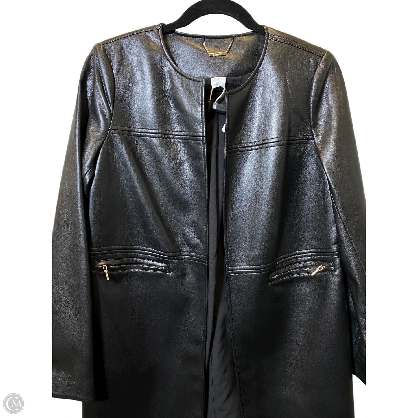 Jacket Moto Leather By Chicos In Black, Size: S