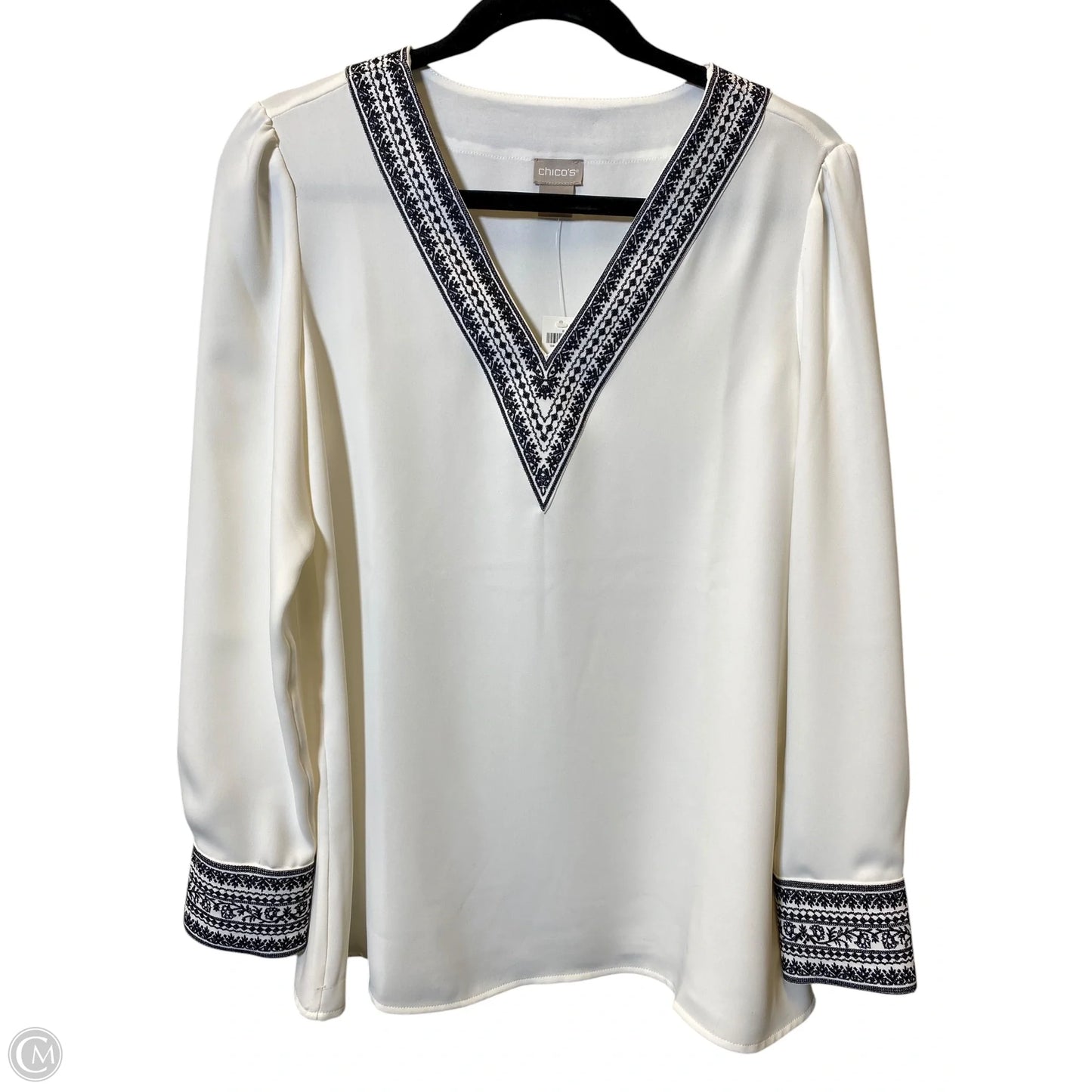 Top Long Sleeve By Chicos In Black & Cream, Size: S
