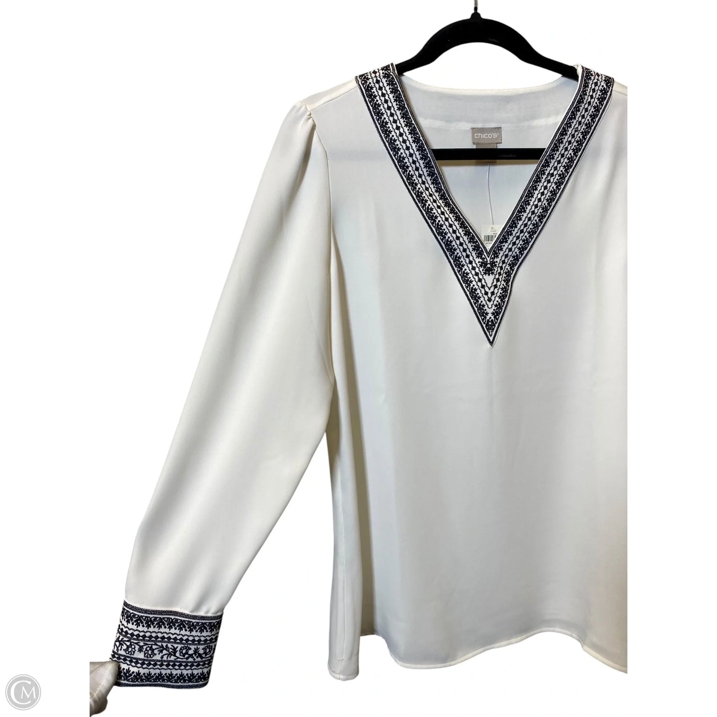 Top Long Sleeve By Chicos In Black & Cream, Size: S