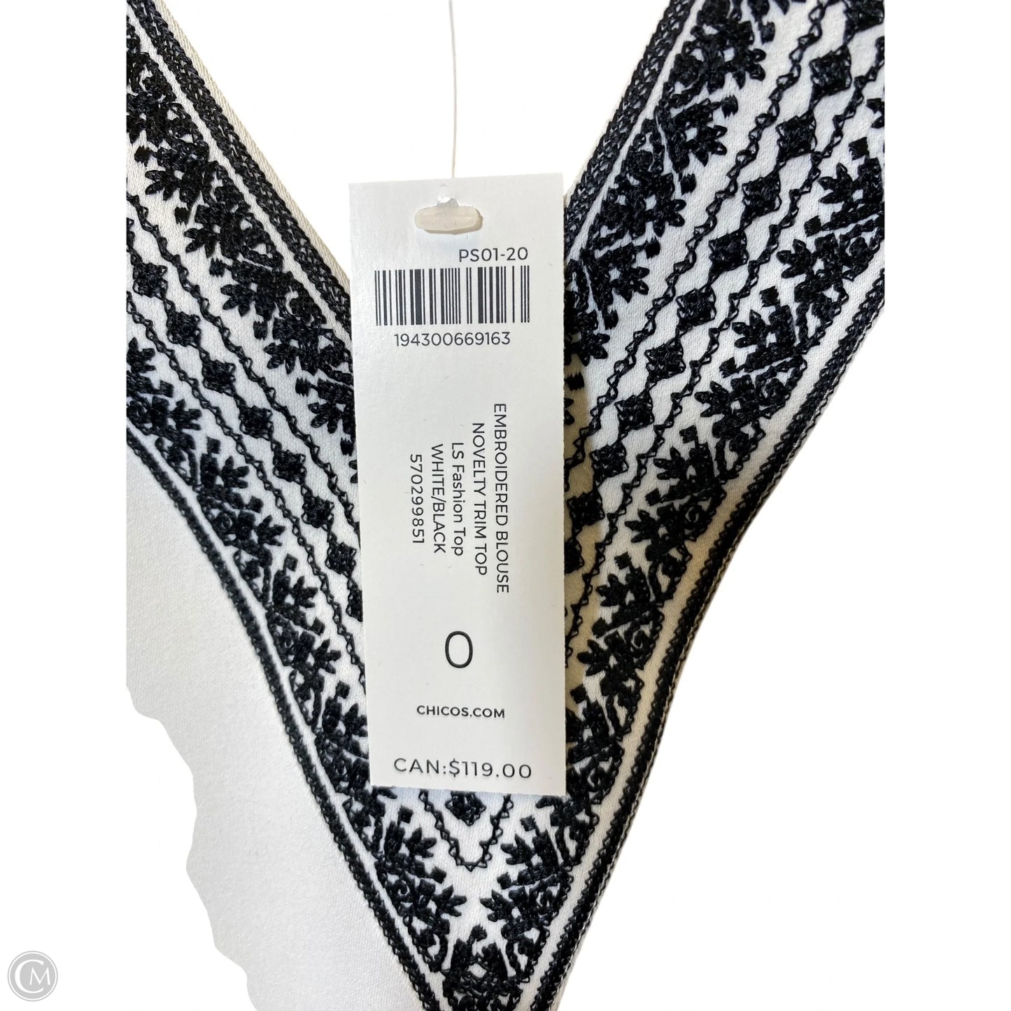 Top Long Sleeve By Chicos In Black & Cream, Size: S