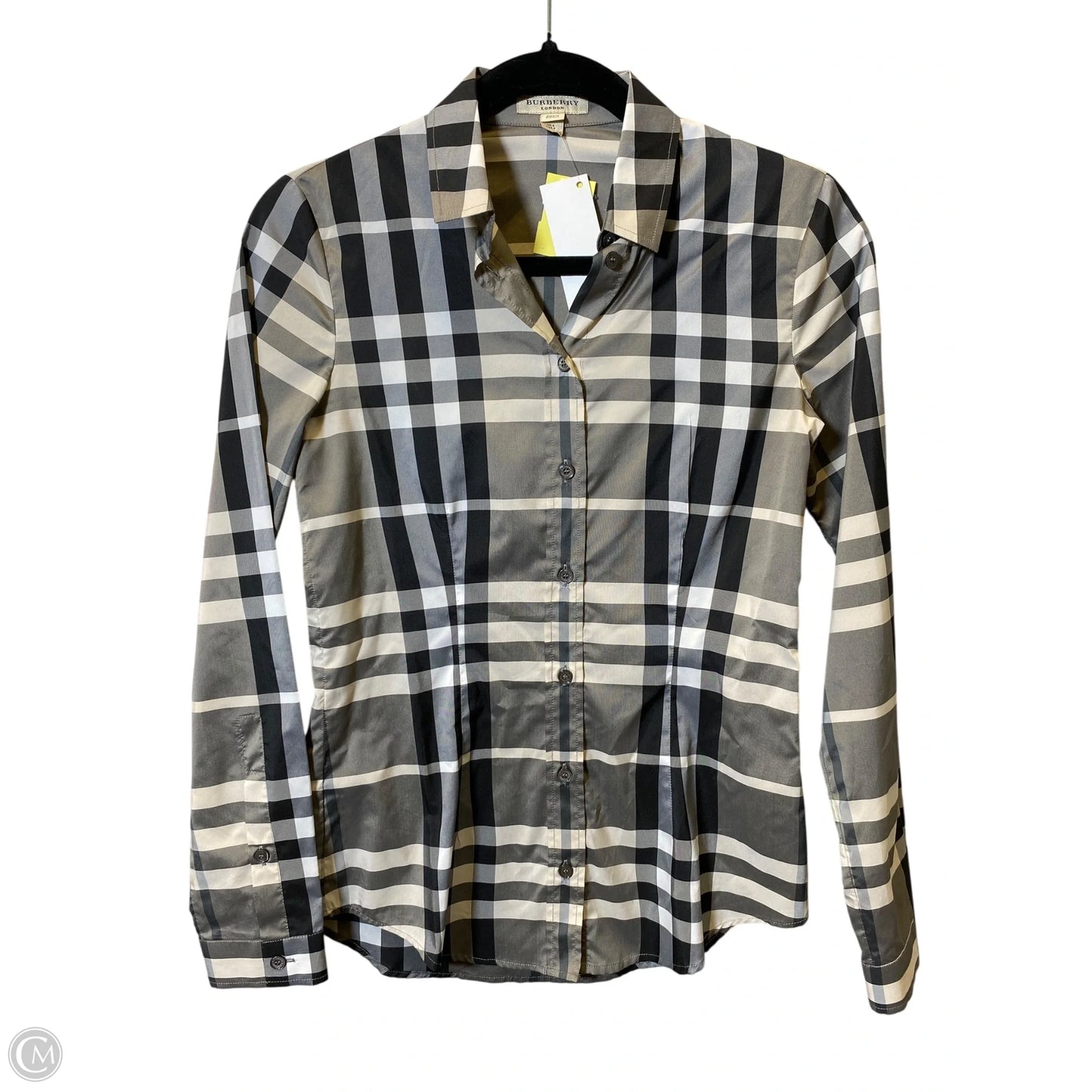 Blouse Luxury Designer By Burberry In Plaid Pattern, Size: 2