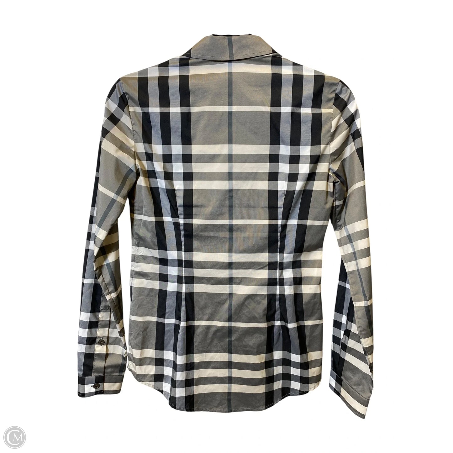 Blouse Luxury Designer By Burberry In Plaid Pattern, Size: 2