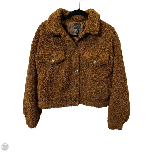 Jacket Faux Fur & Sherpa By Forever 21 In Brown, Size: M