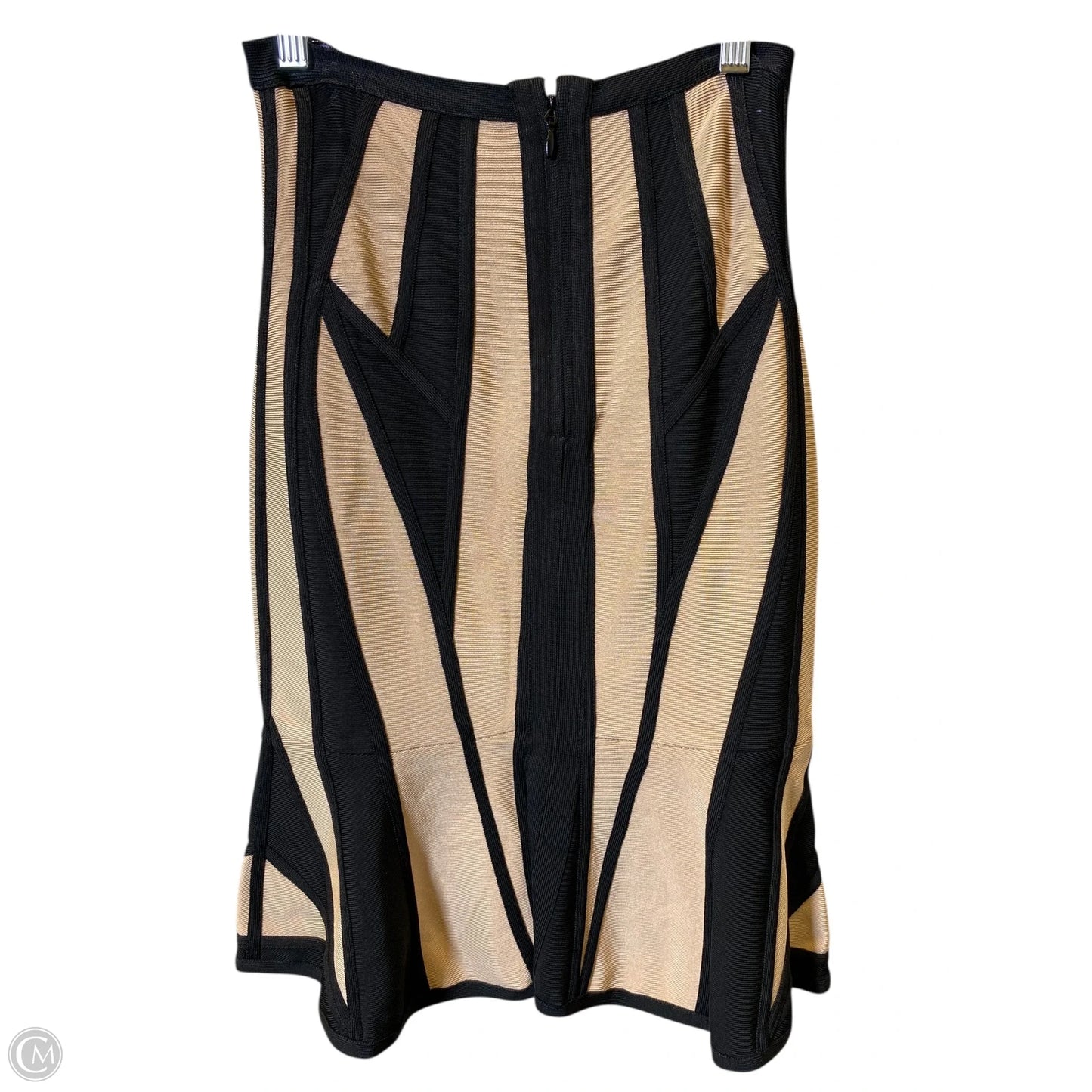 Skirt Luxury Designer By Herve Leger In Black & Tan, Size: Xs