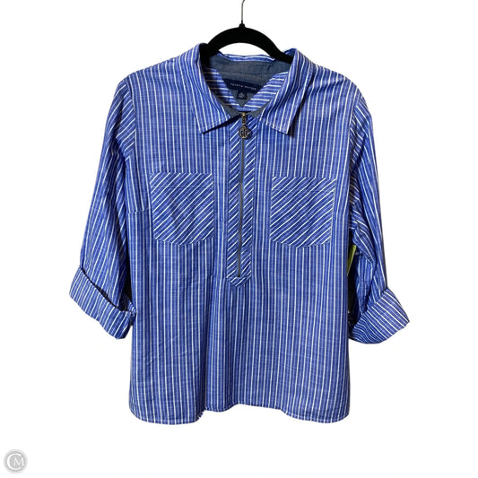 Blouse Long Sleeve By Tommy Hilfiger In Blue & White, Size: Xl
