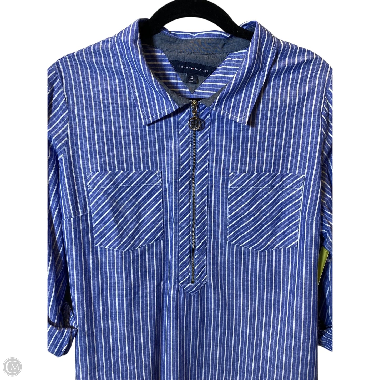 Blouse Long Sleeve By Tommy Hilfiger In Blue & White, Size: Xl