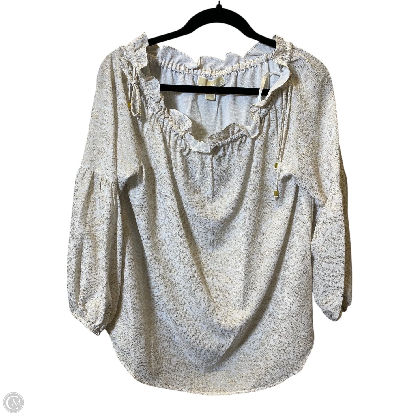 Blouse Long Sleeve By Michael By Michael Kors In Gold & White, Size: L