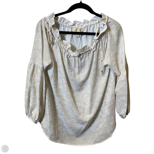 Blouse Long Sleeve By Michael By Michael Kors In Gold & White, Size: L