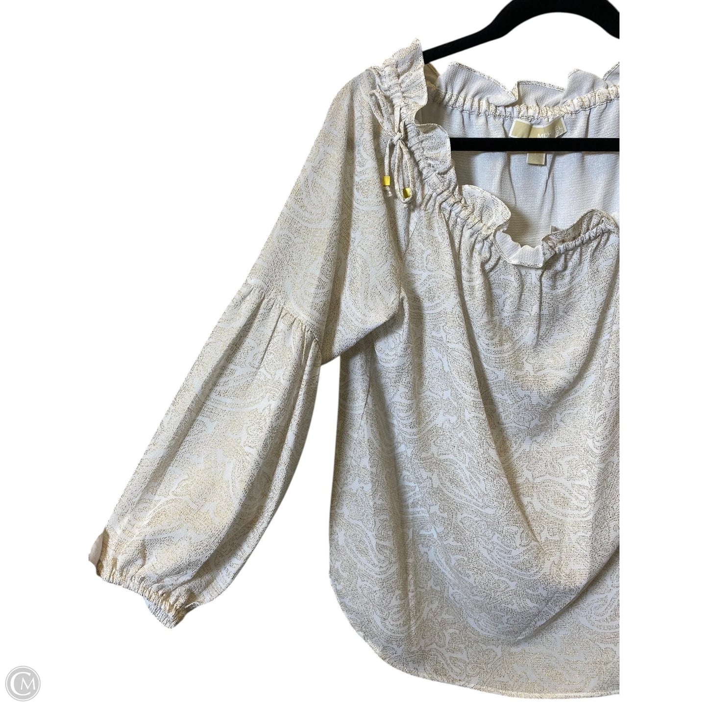 Blouse Long Sleeve By Michael By Michael Kors In Gold & White, Size: L