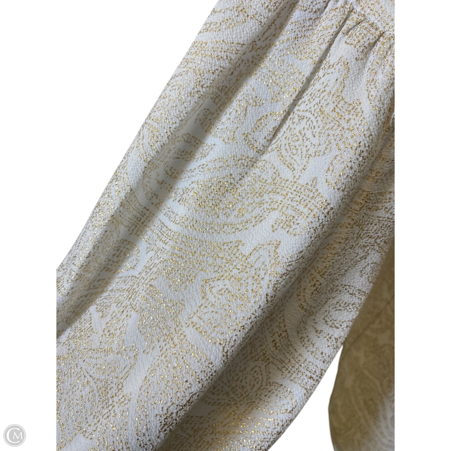 Blouse Long Sleeve By Michael By Michael Kors In Gold & White, Size: L