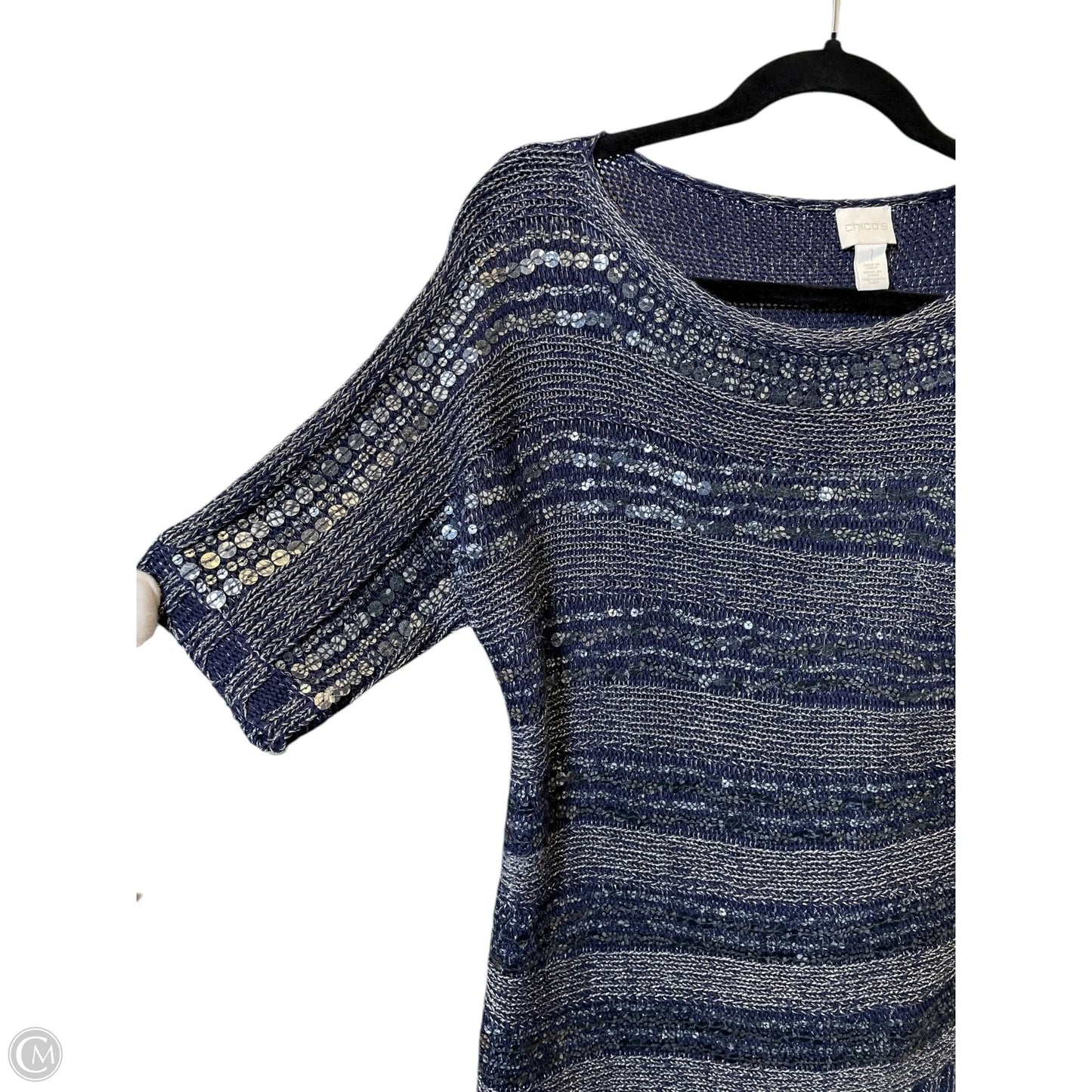 Blouse Short Sleeve By Chicos In Navy, Size: M