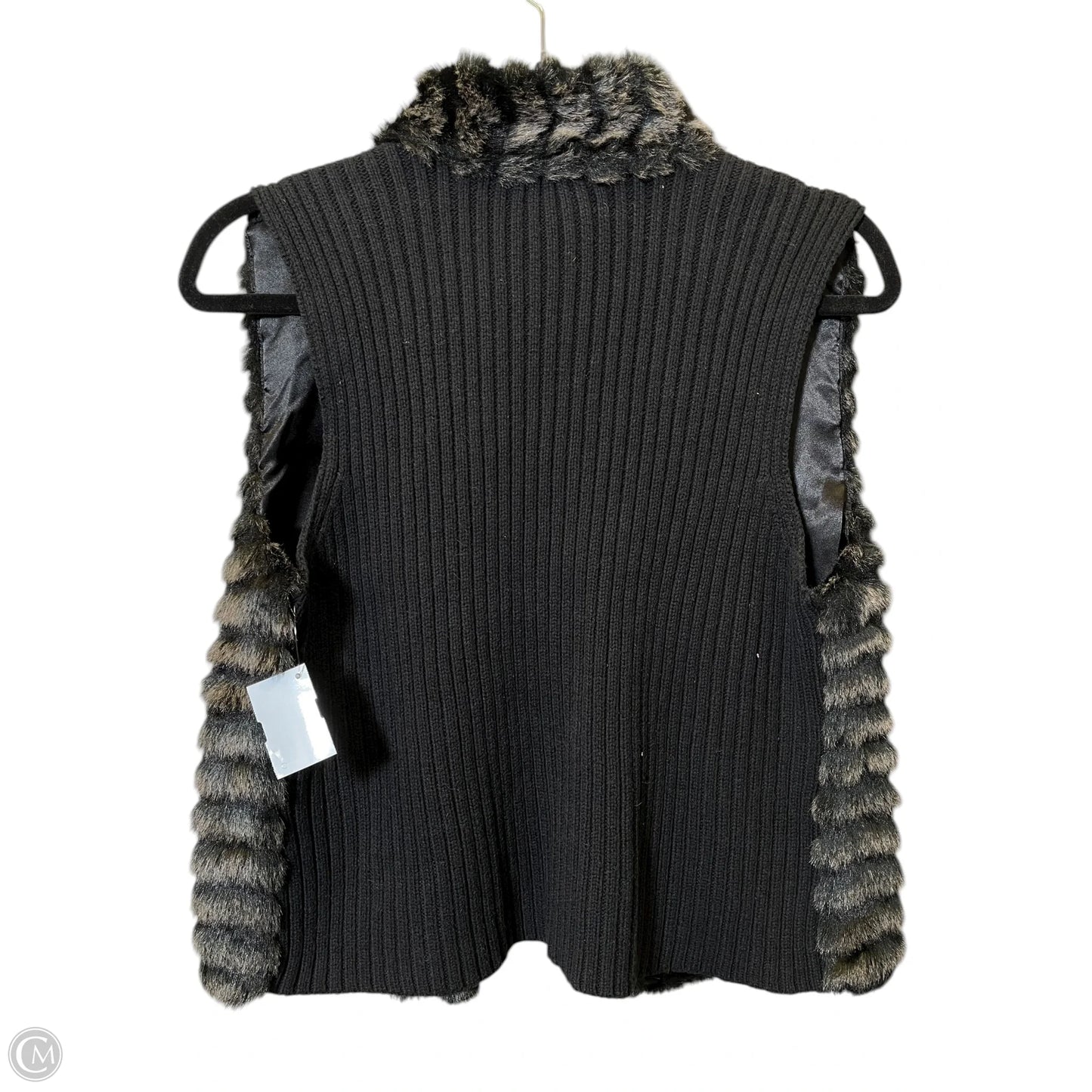 Vest Faux Fur & Sherpa By Chicos In Black & Cream, Size: S