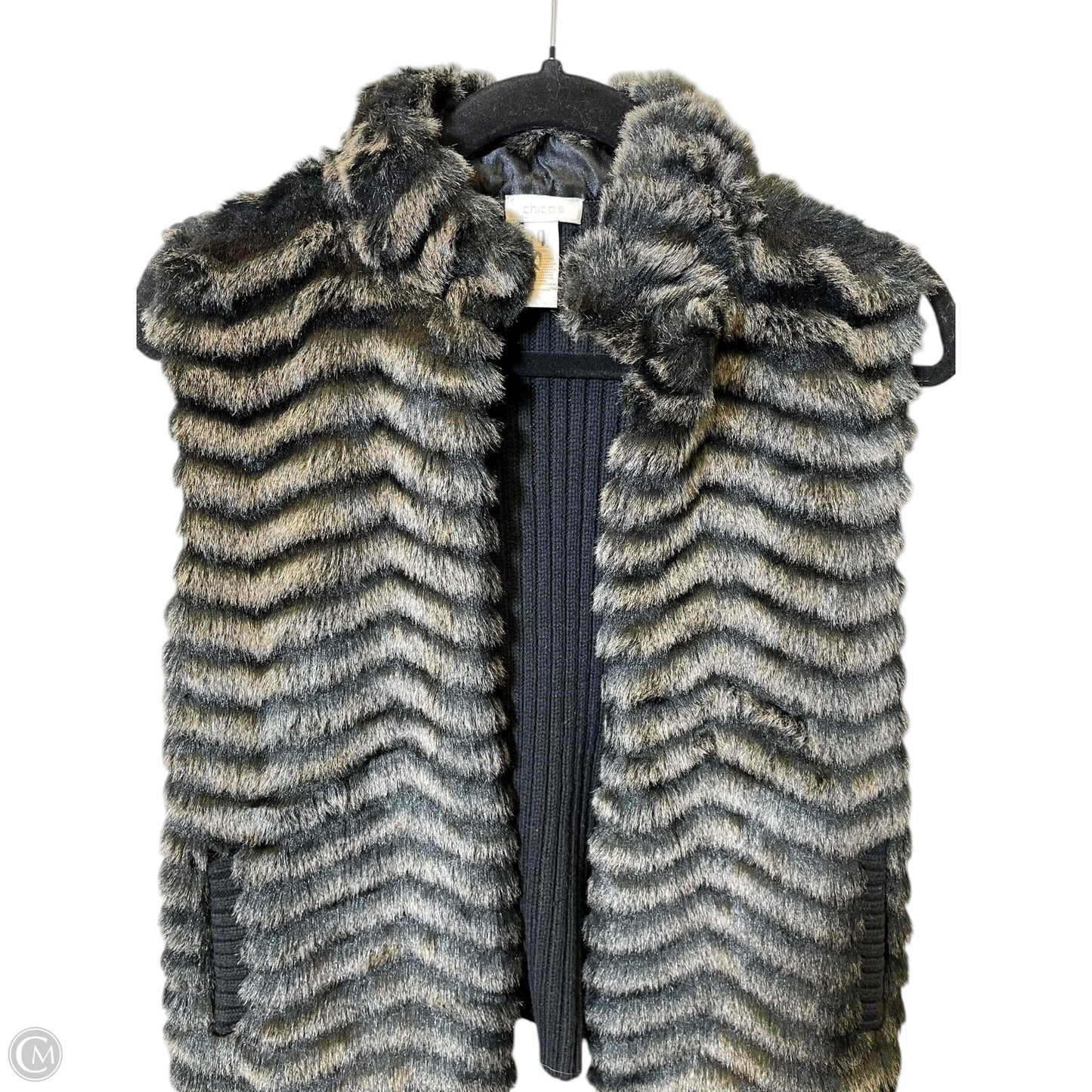 Vest Faux Fur & Sherpa By Chicos In Black & Cream, Size: S